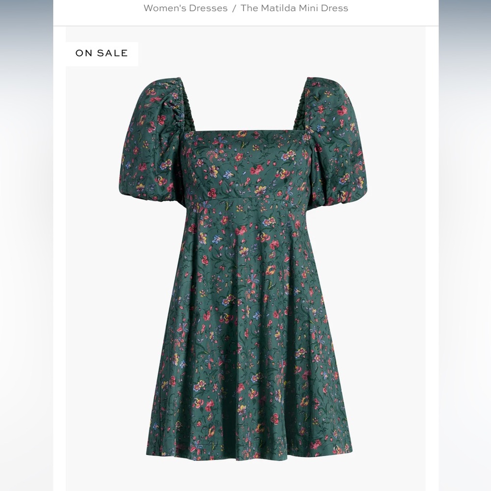 NWT Hill House Home Matilda Mini Dress Bottle Green Floral Cotton
